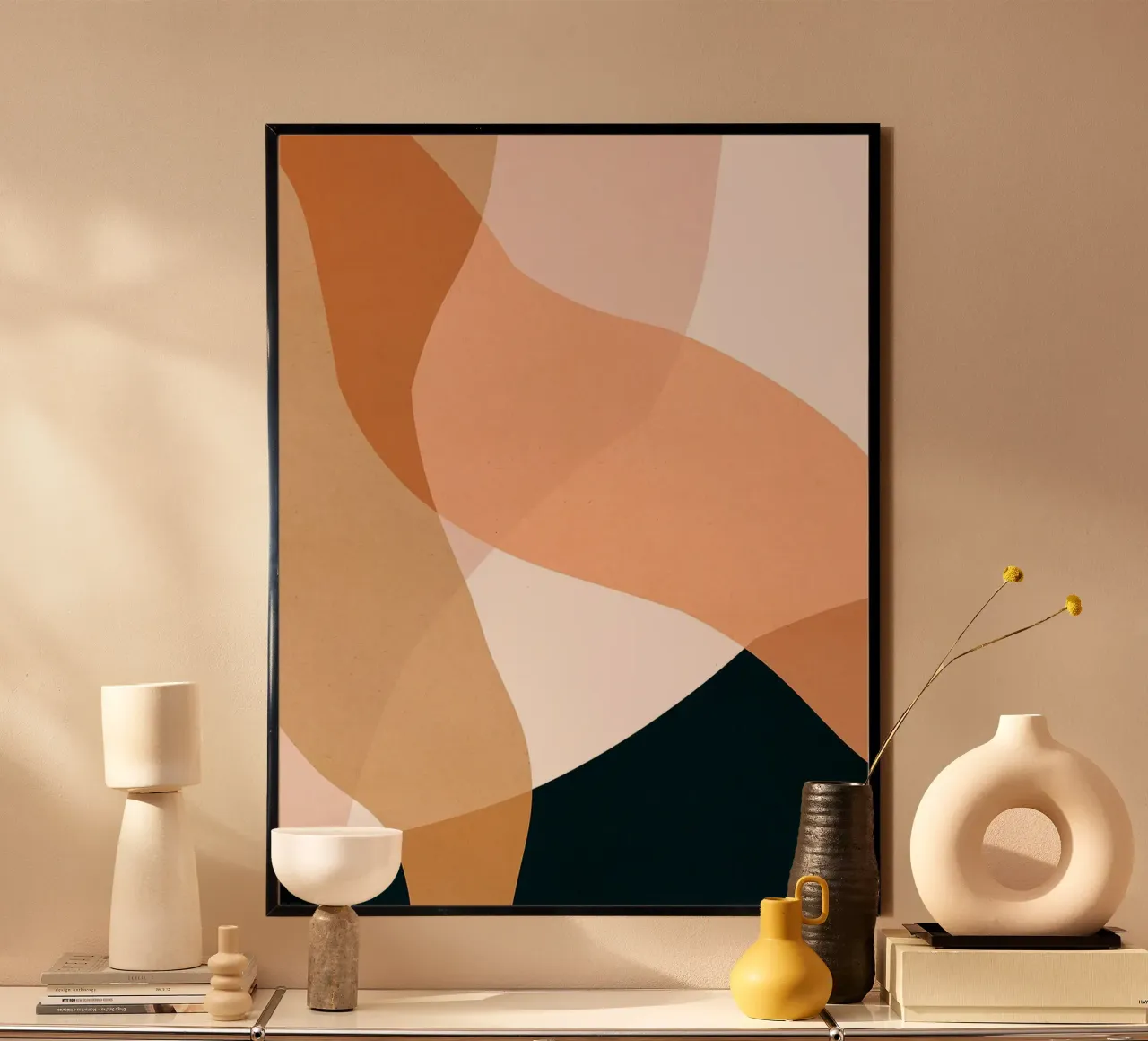 Astratto boho poster con telaio in legno da Robert W Wakefield