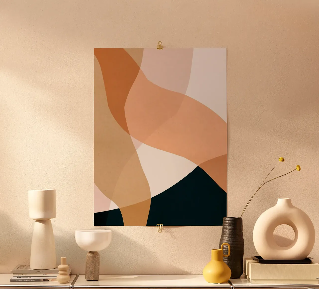 Astratto boho poster con telaio in legno da Robert W Wakefield