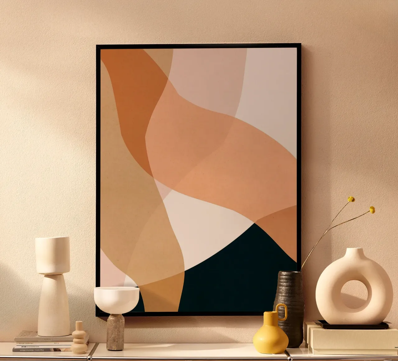 Astratto boho poster con telaio in legno da Robert W Wakefield