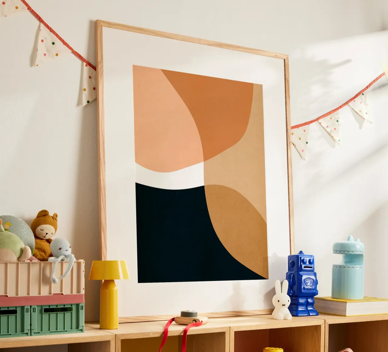 Boho abstracto poster con marco de madera de Robert W Wakefield