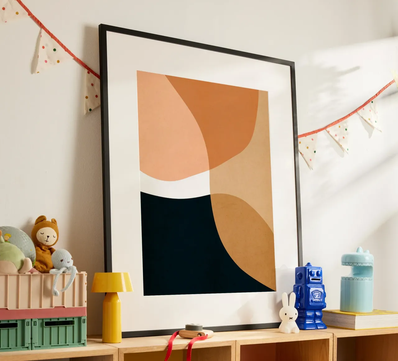 Boho abstracto poster con marco de madera de Robert W Wakefield