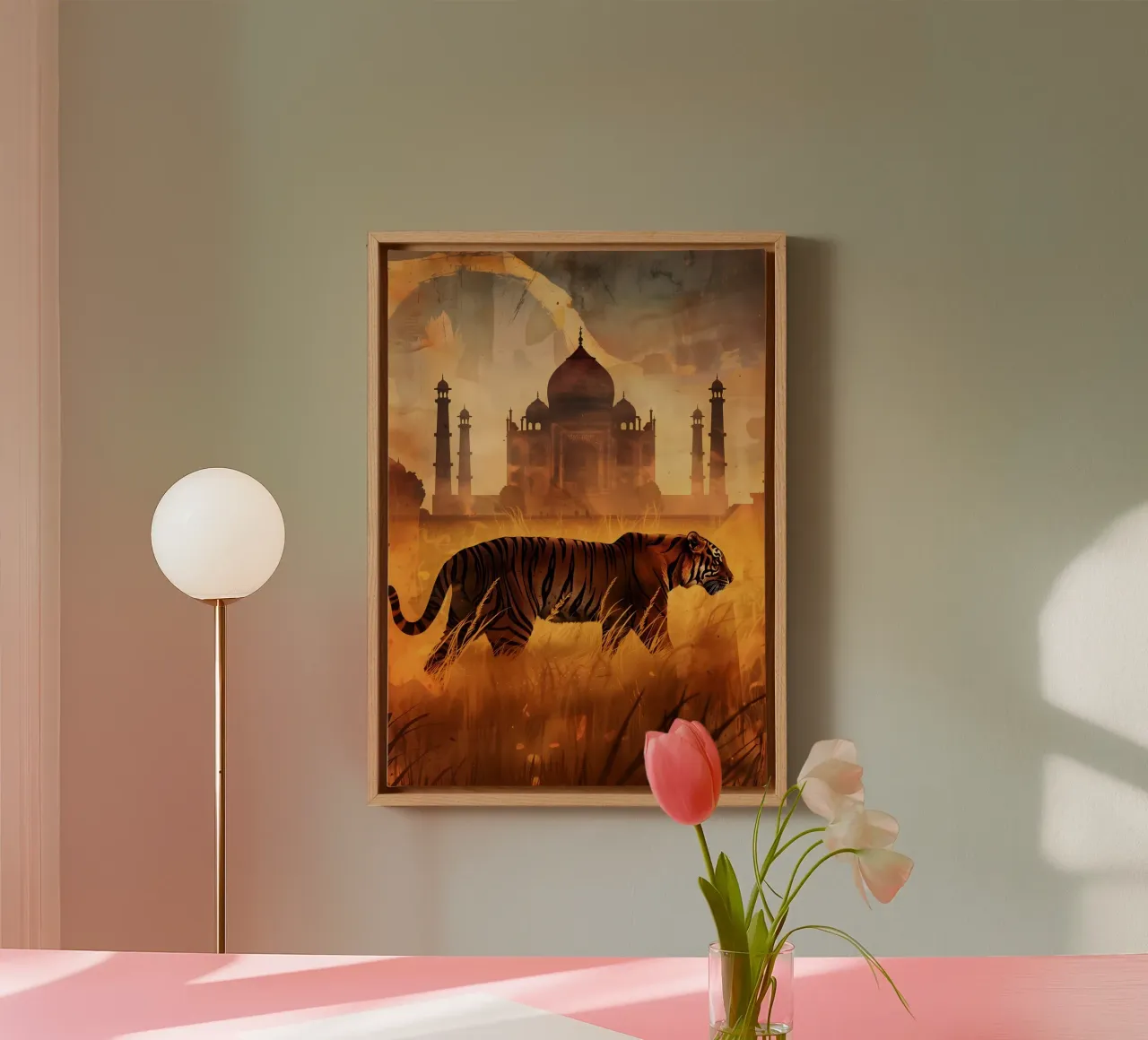 Taj Mahal Tiger mystical fantasy art canvas with Floater frame by WILD ART