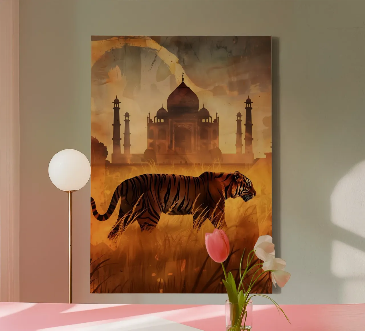 Taj Mahal Tiger mystical fantasy art canvas with Floater frame by WILD ART