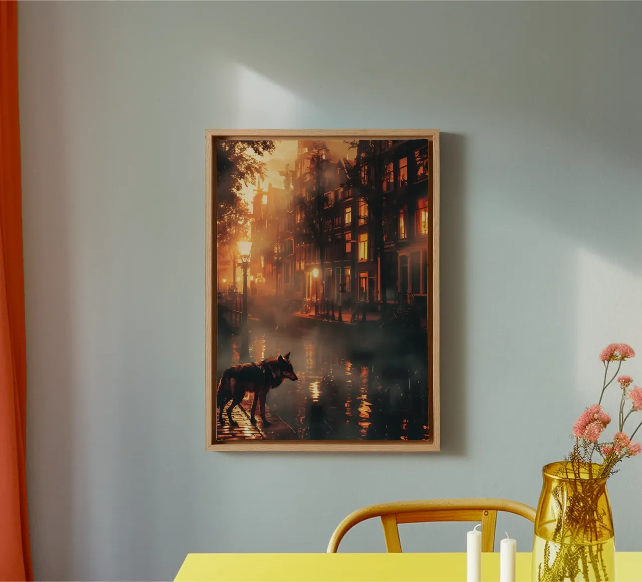 Lupo ad Amsterdam arte mistica e fantasy tela con Cornice a cassetta da WILD ART
