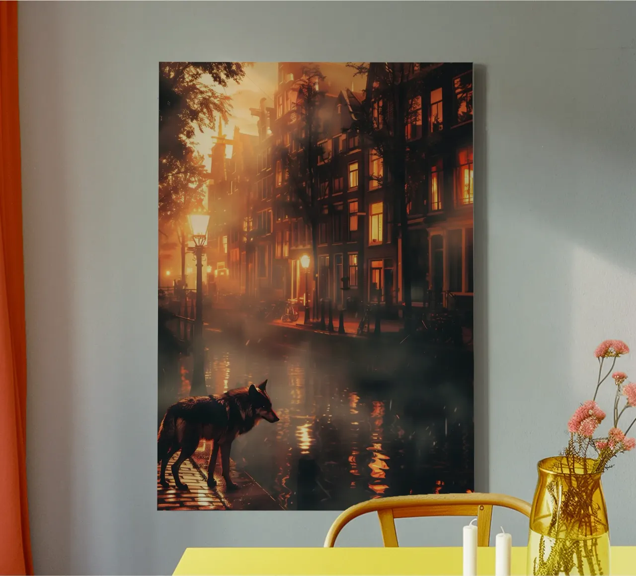 Lupo ad Amsterdam arte mistica e fantasy tela con Cornice a cassetta da WILD ART