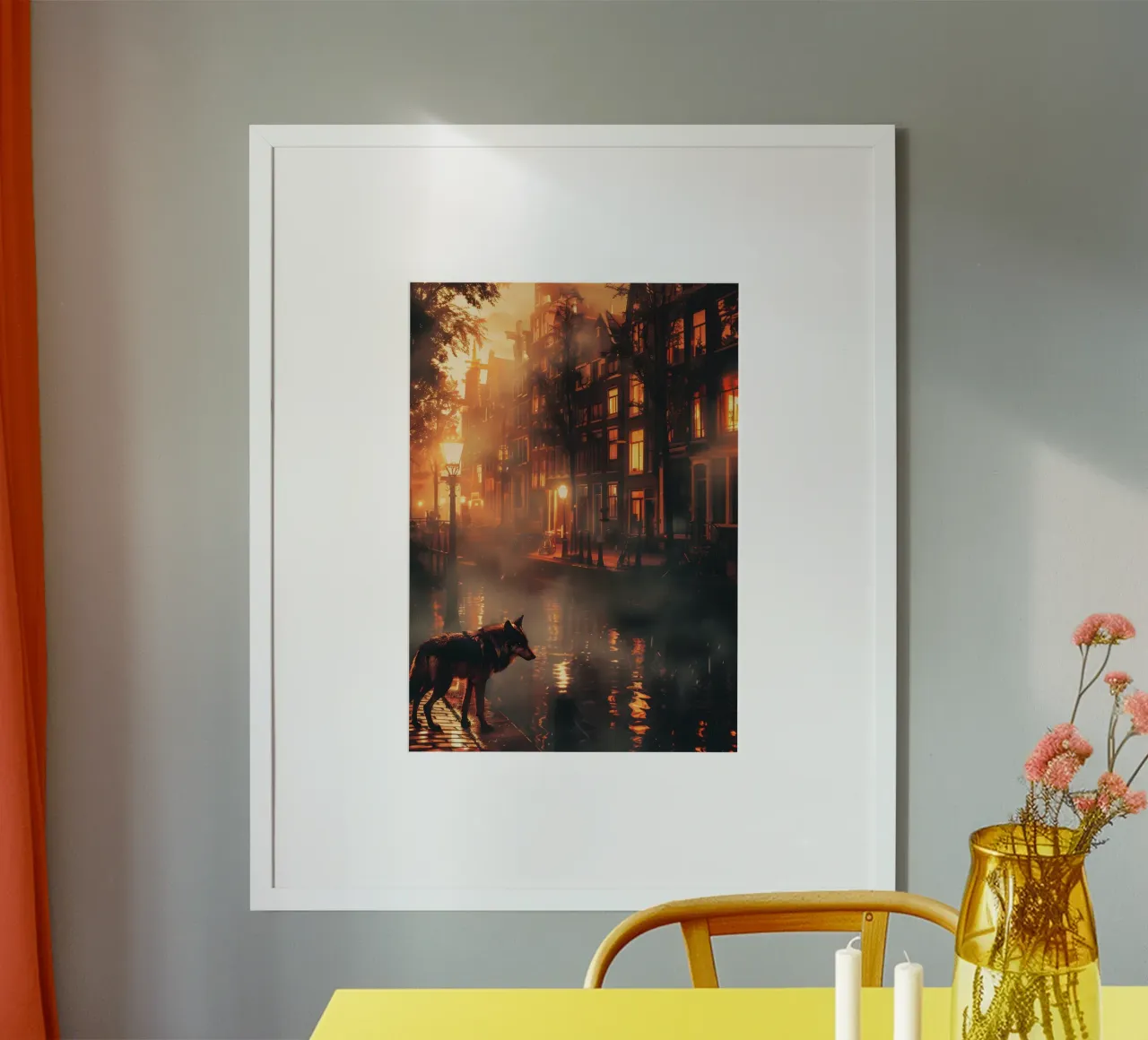 Lupo ad Amsterdam arte mistica e fantasy poster con telaio in alluminio da WILD ART