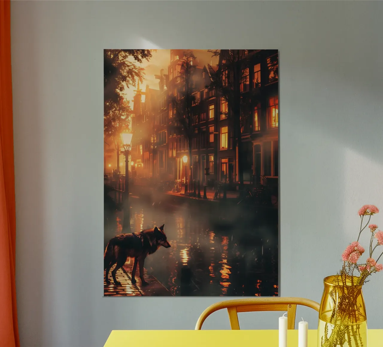 Lupo ad Amsterdam arte mistica e fantasy poster con telaio in alluminio da WILD ART