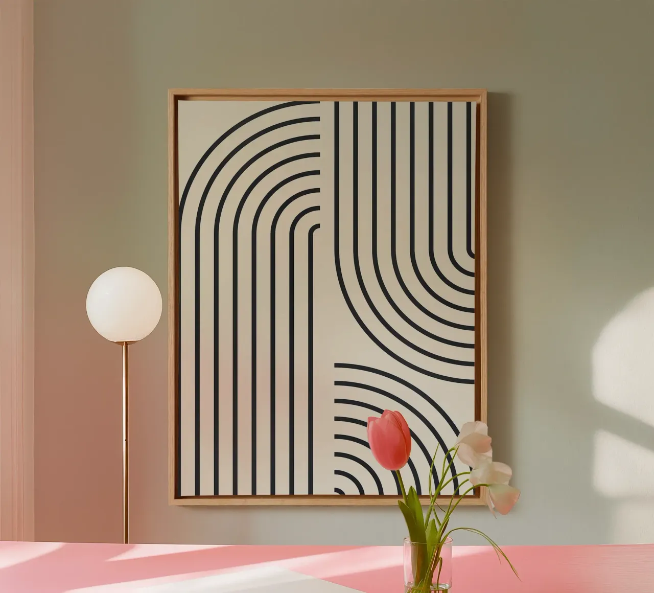 Lijnen kunst canvas met Baklijst van Rick Thompson
