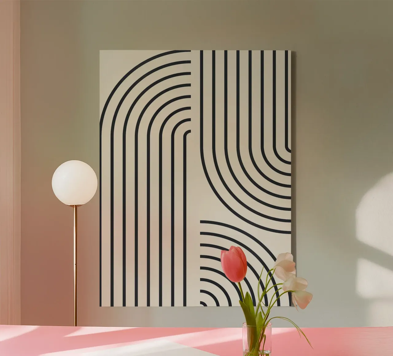 Lijnen kunst canvas met Baklijst van Rick Thompson
