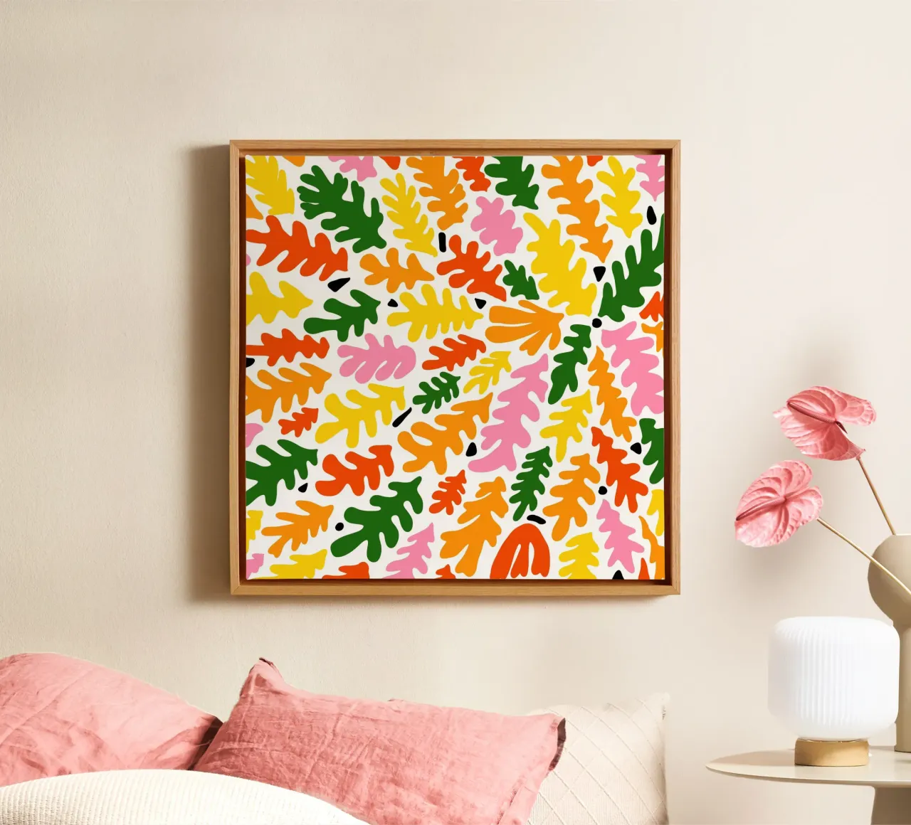Matisse inspired colorful summer seaweed No4 canvas with Floater frame by TijanaArtStudio88