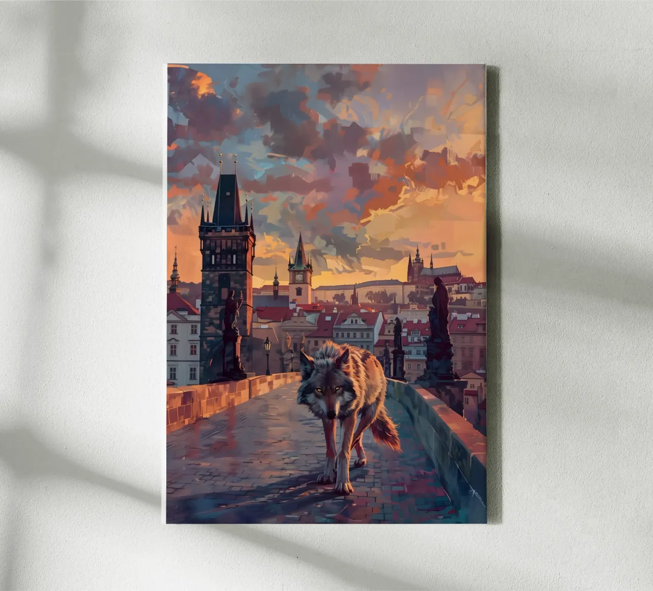 Lupo di Praga arte mistica fantasy tela con Cornice a cassetta da WILD ART