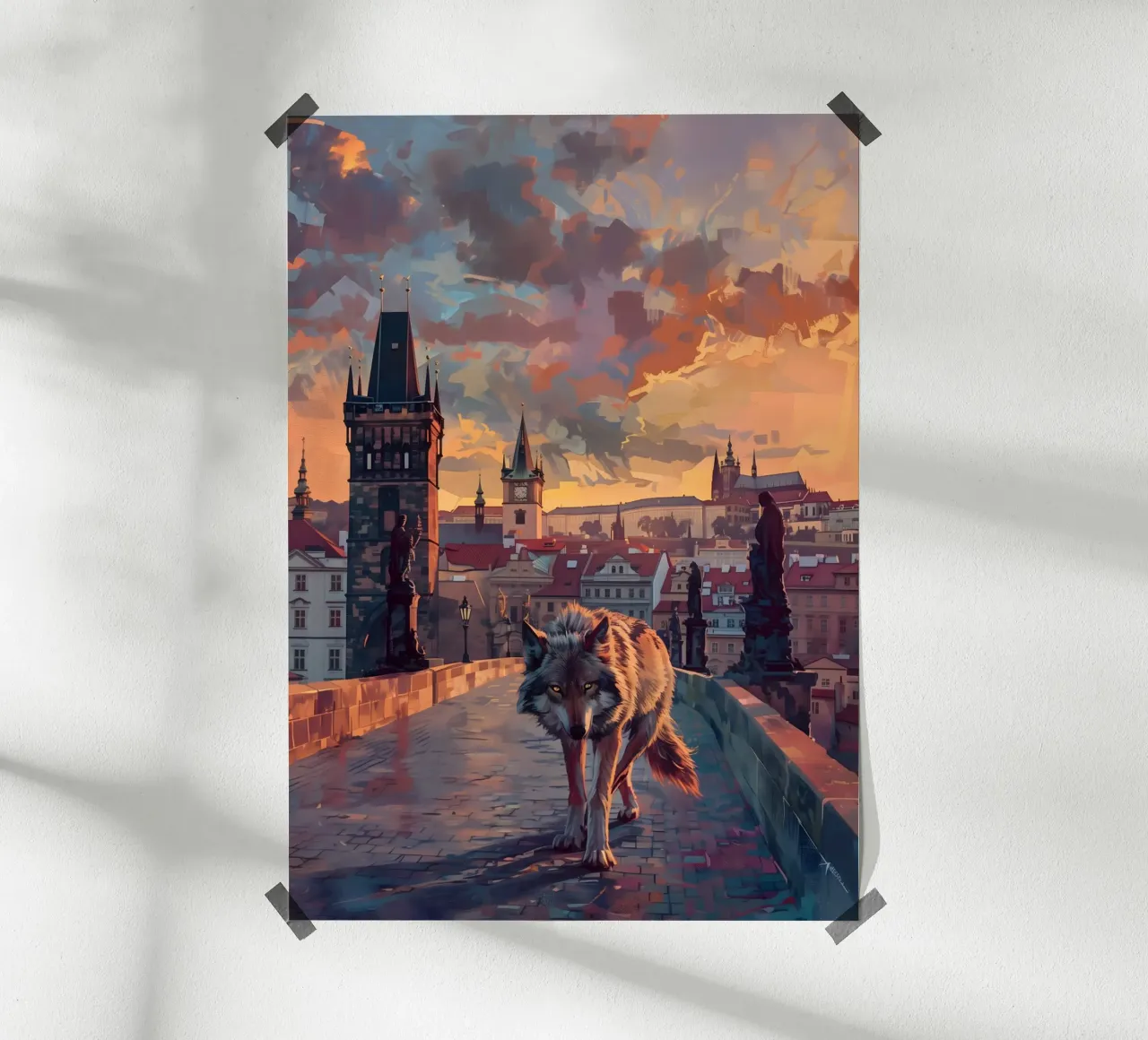Lupo di Praga arte mistica fantasy poster con telaio in alluminio da WILD ART