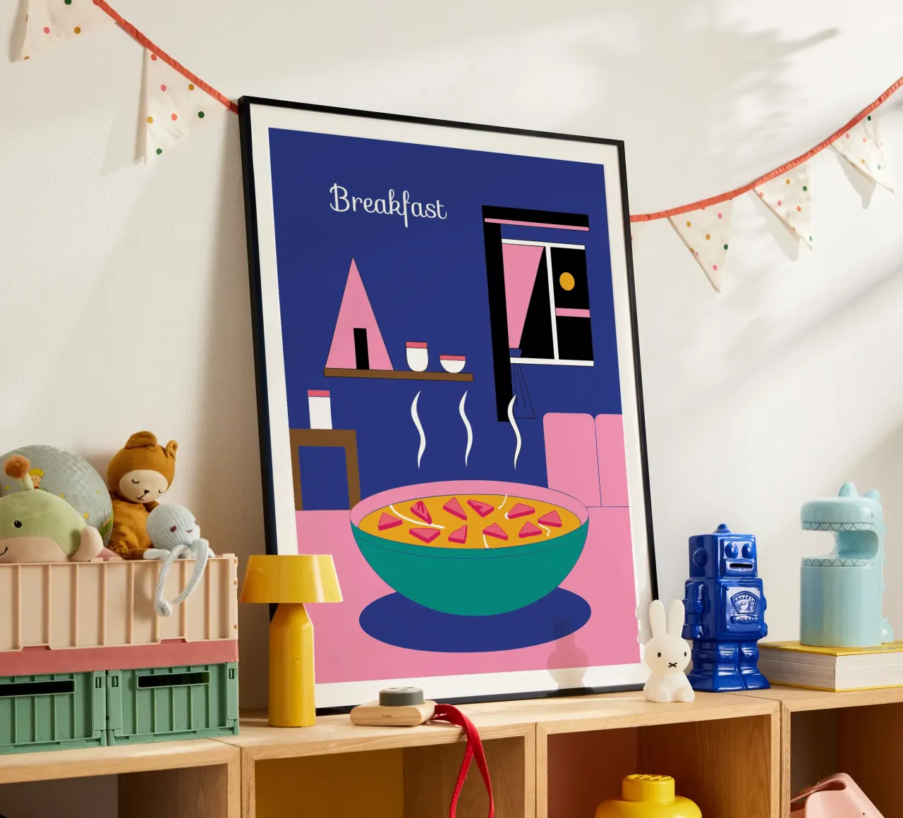 Deliziosi alimenti per la prima colazione poster con telaio in legno da OUR SHOP