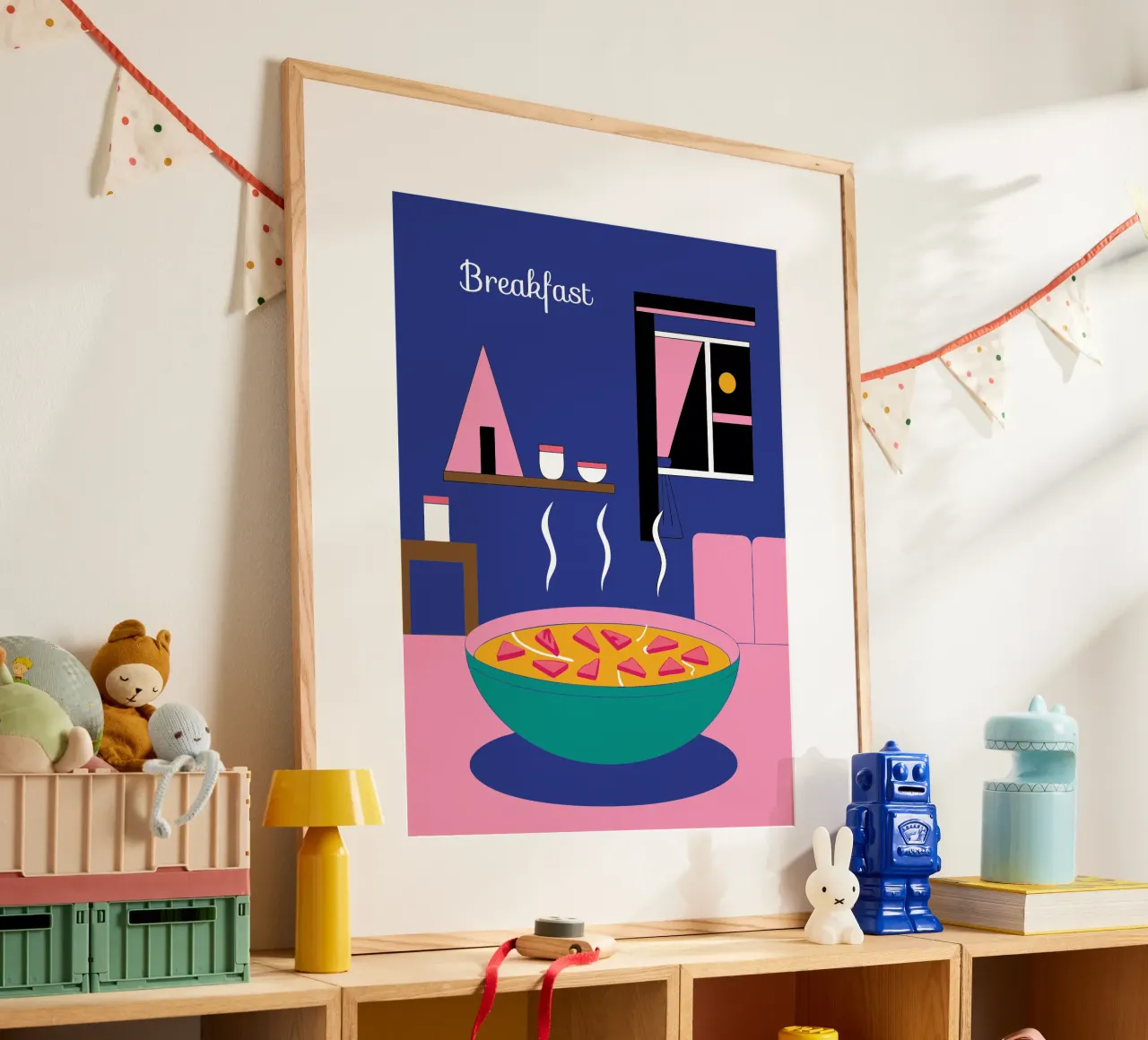Deliziosi alimenti per la prima colazione poster con telaio in legno da OUR SHOP