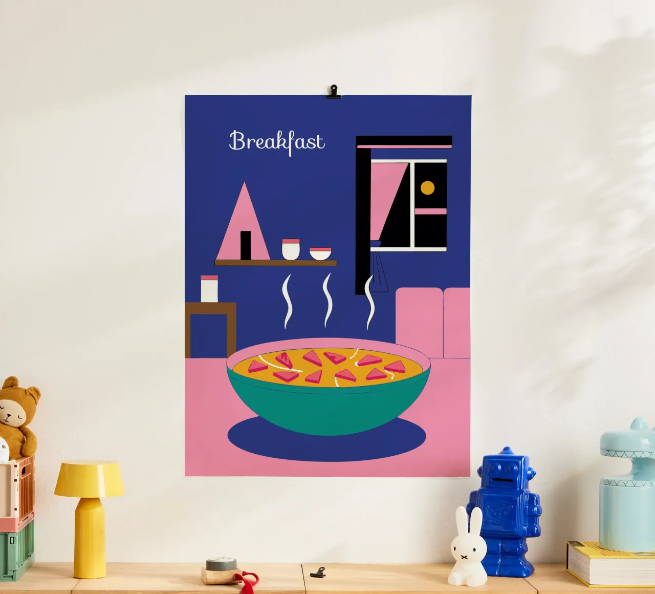 Deliziosi alimenti per la prima colazione poster con telaio in legno da OUR SHOP