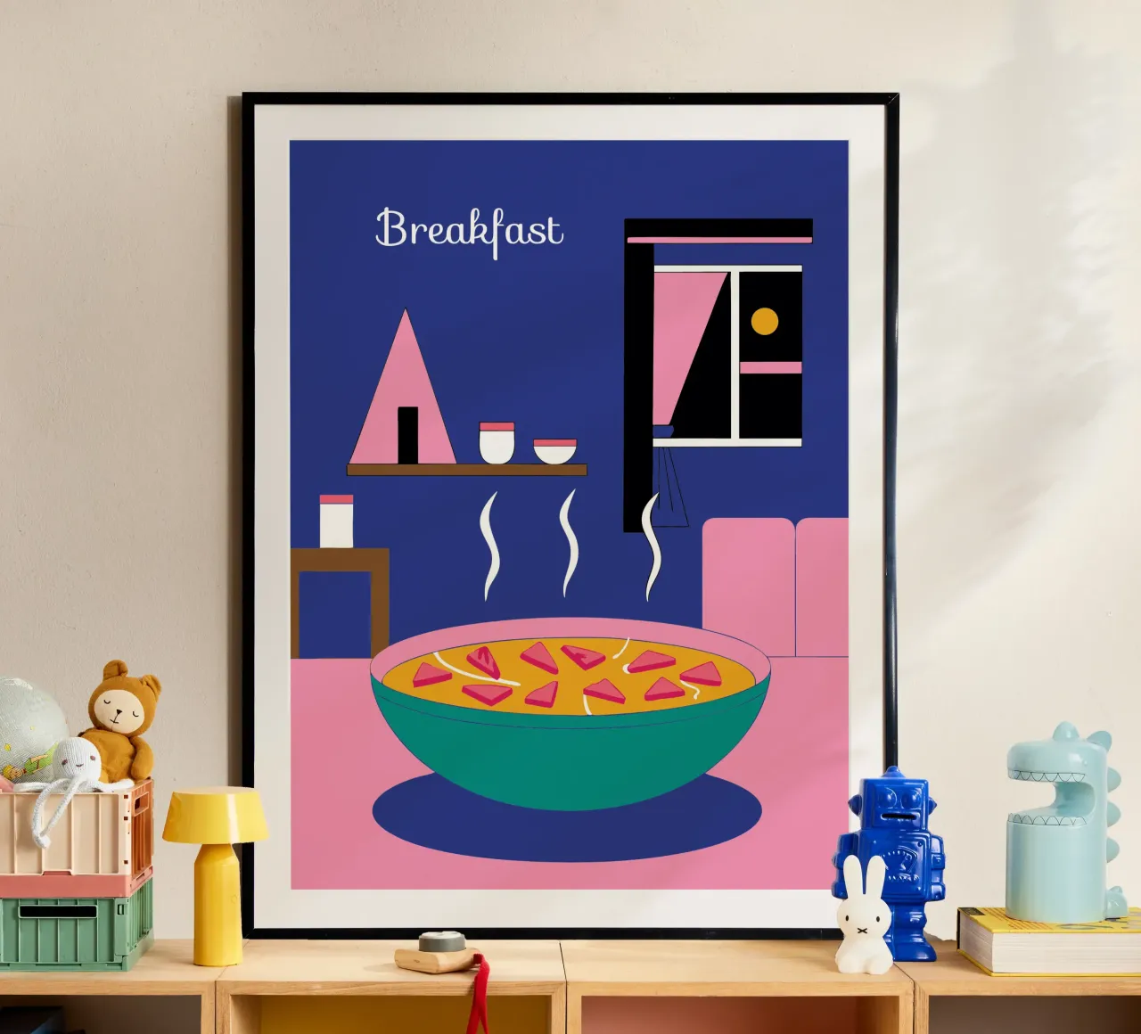 Deliziosi alimenti per la prima colazione poster con telaio in legno da OUR SHOP