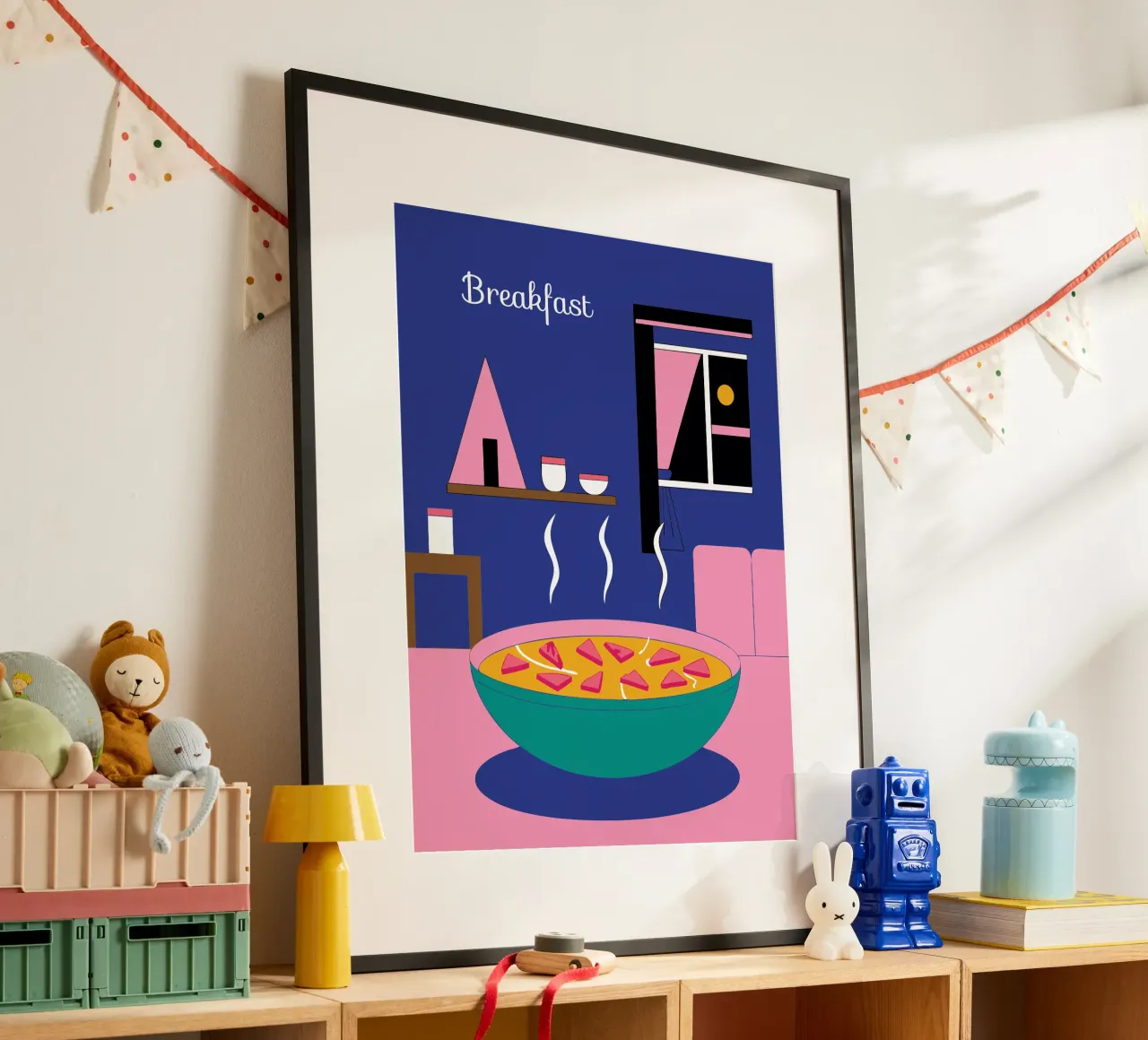 Deliziosi alimenti per la prima colazione poster con telaio in legno da OUR SHOP