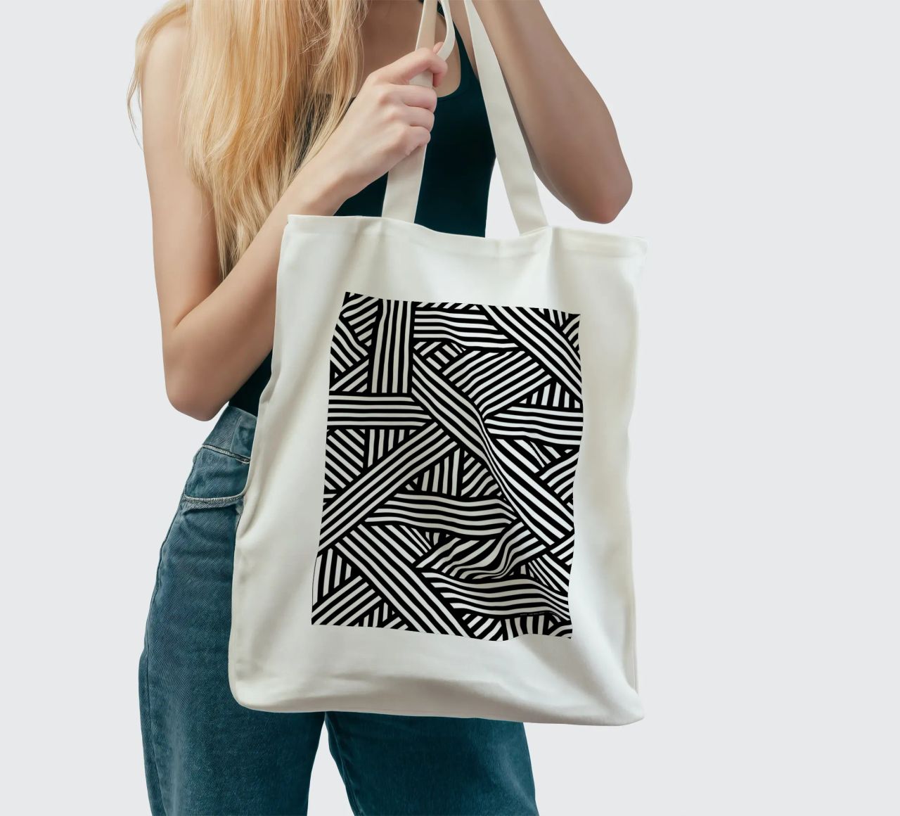 B&W Lines Jutebeutel von The Wall Shop