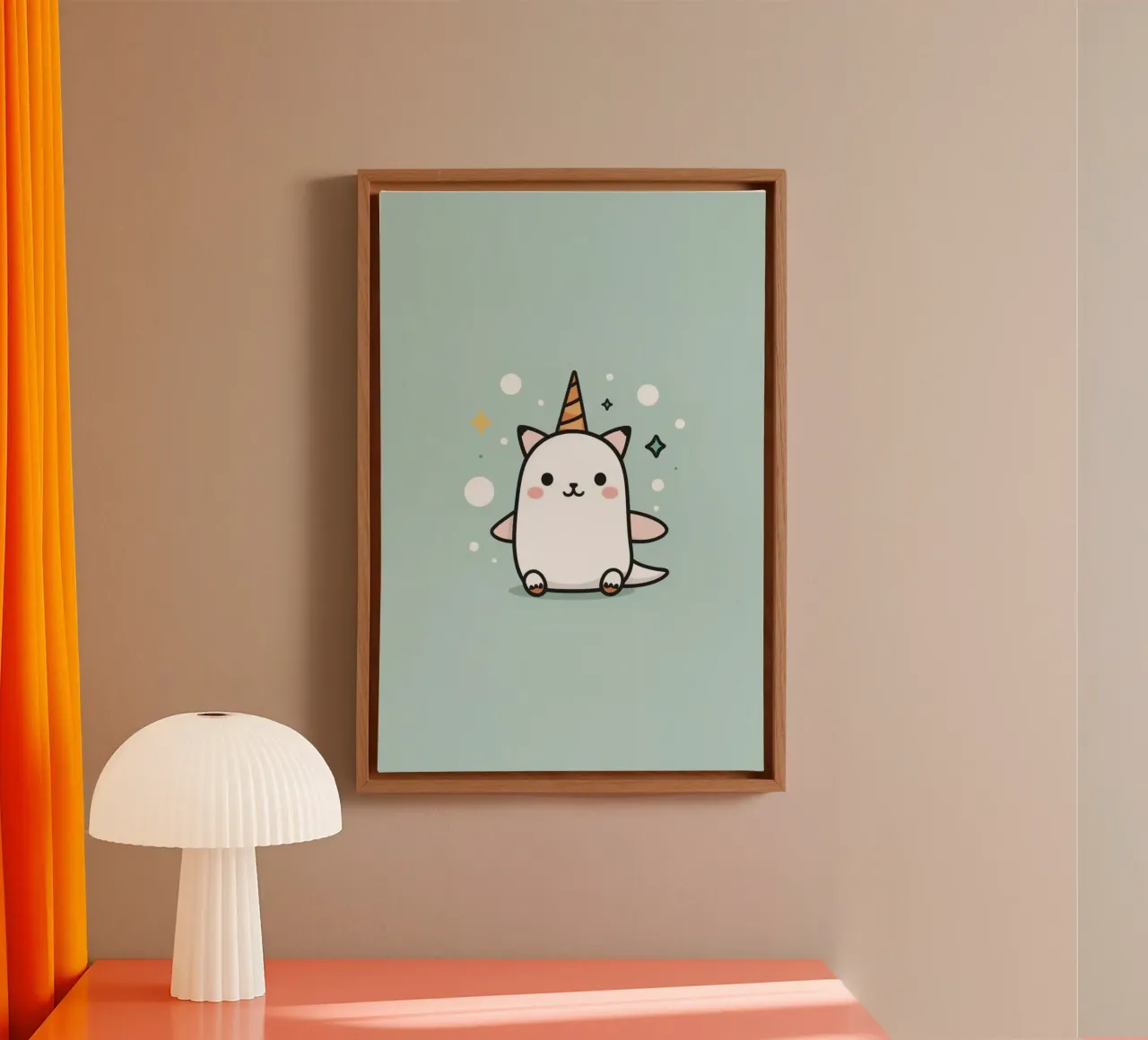 Chat blanc mignon avec une corne de licorne toile avec Caisse américaine de DesignDoodle