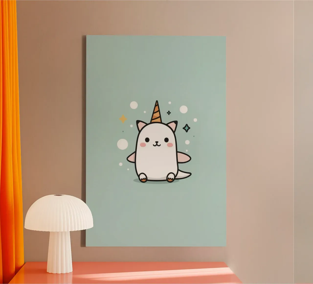 Chat blanc mignon avec une corne de licorne toile avec Caisse américaine de DesignDoodle