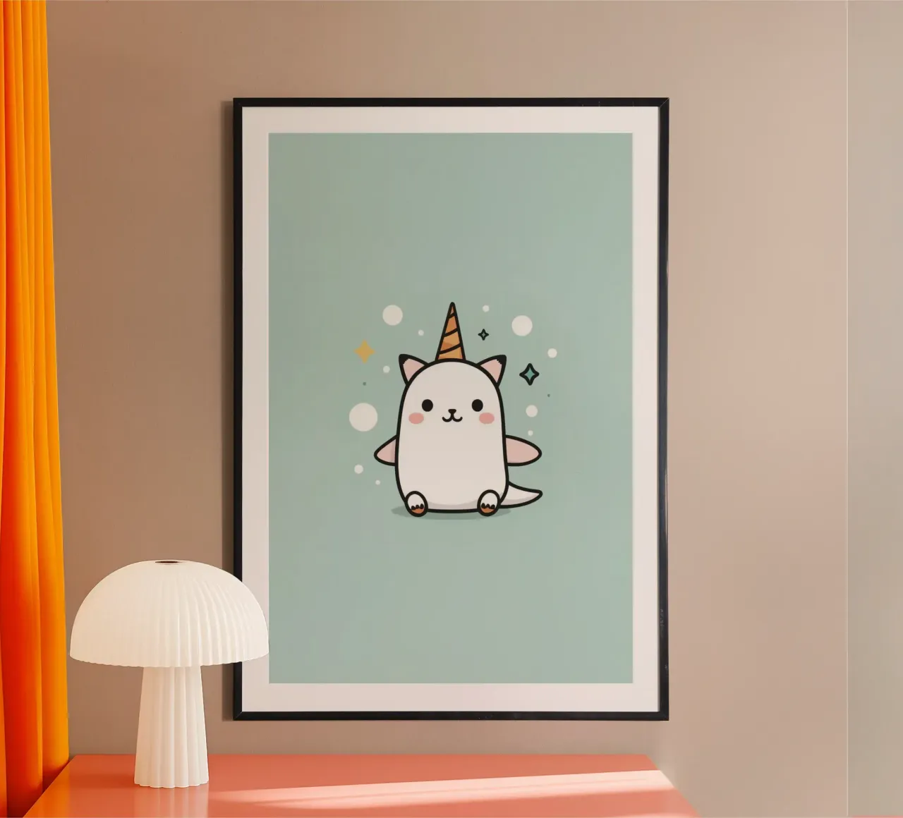Gatto bianco carino con corno di unicorno poster da DesignDoodle