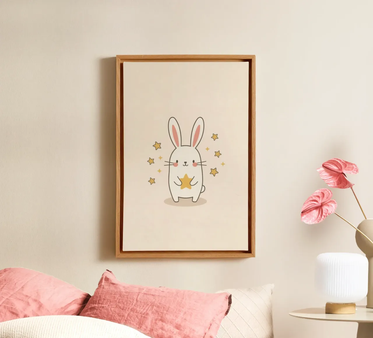 Mignon lapin blanc tenant une étoile toile avec Caisse américaine de DesignDoodle