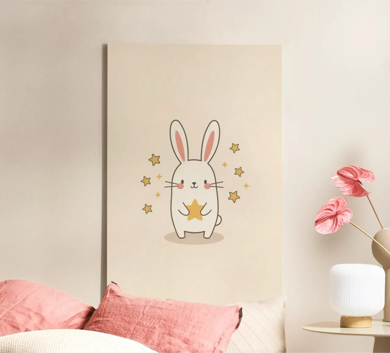Mignon lapin blanc tenant une étoile toile avec Caisse américaine de DesignDoodle