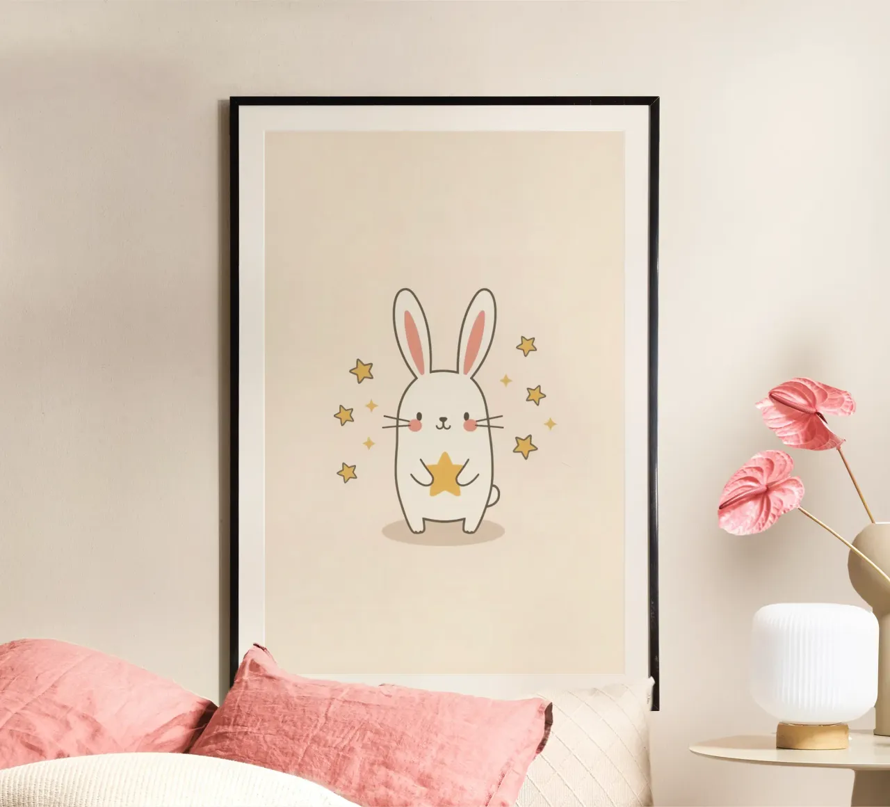 Mignon lapin blanc tenant une étoile poster de DesignDoodle