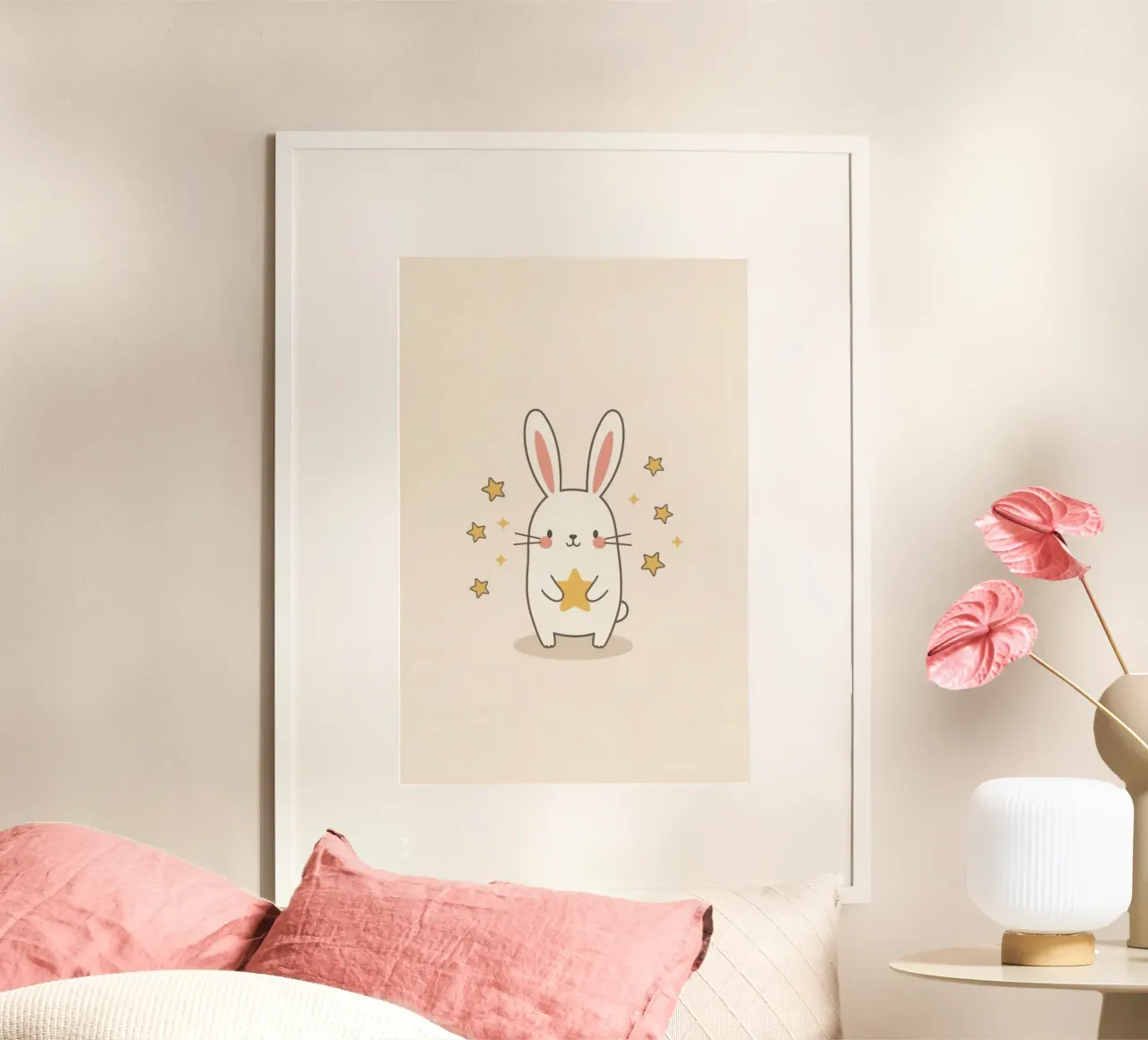 Mignon lapin blanc tenant une étoile poster de DesignDoodle