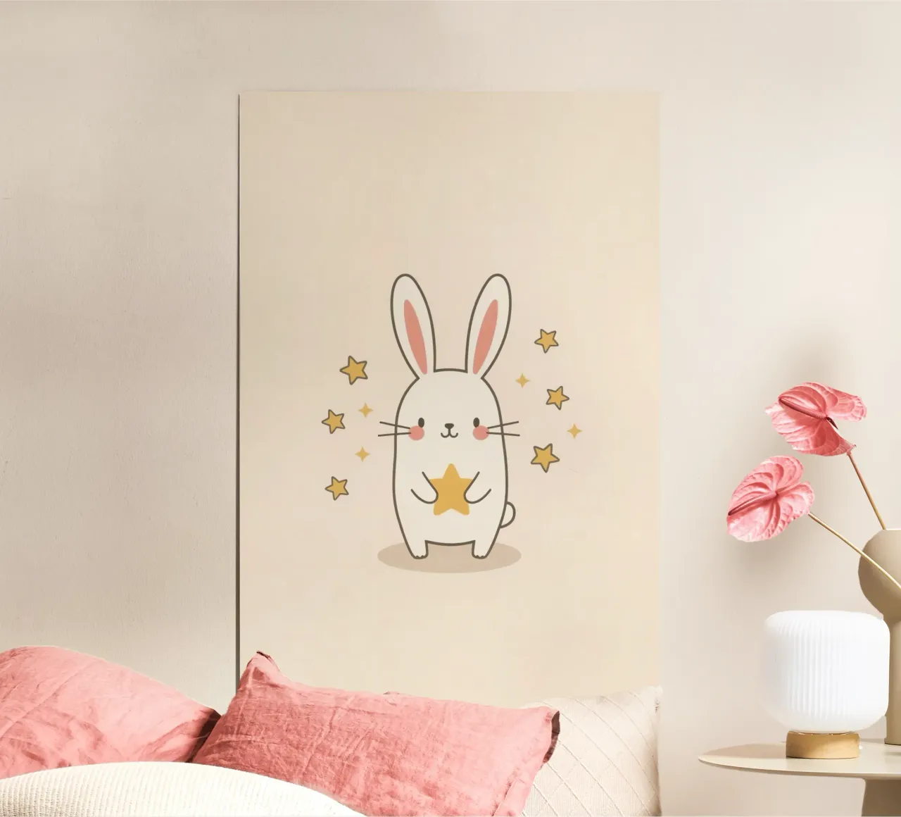 Mignon lapin blanc tenant une étoile poster de DesignDoodle