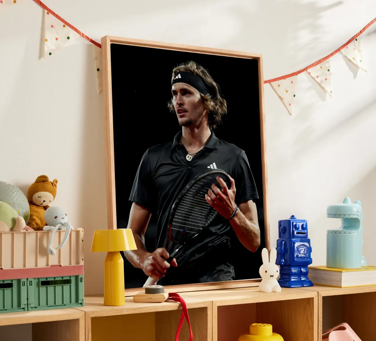 Alexander Zverev canvas with Floater frame by Low poly art