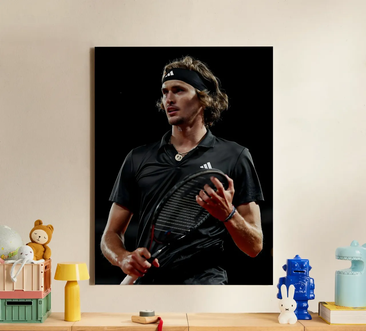 Alexander Zverev canvas with Floater frame by Low poly art