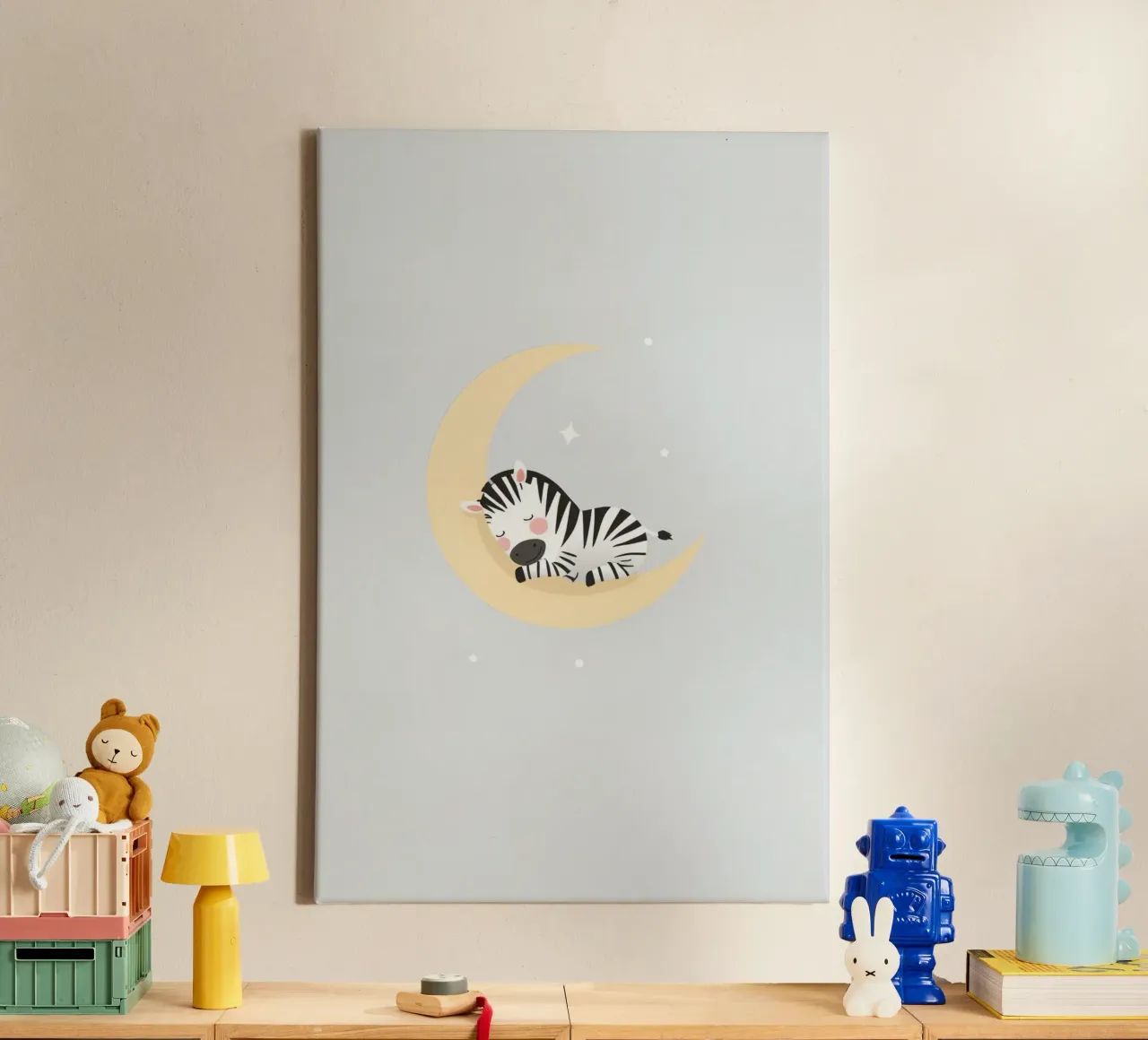 Carino il cartone animato Zebra che dorme sulla mezzaluna tela con Cornice a cassetta da DesignDoodle