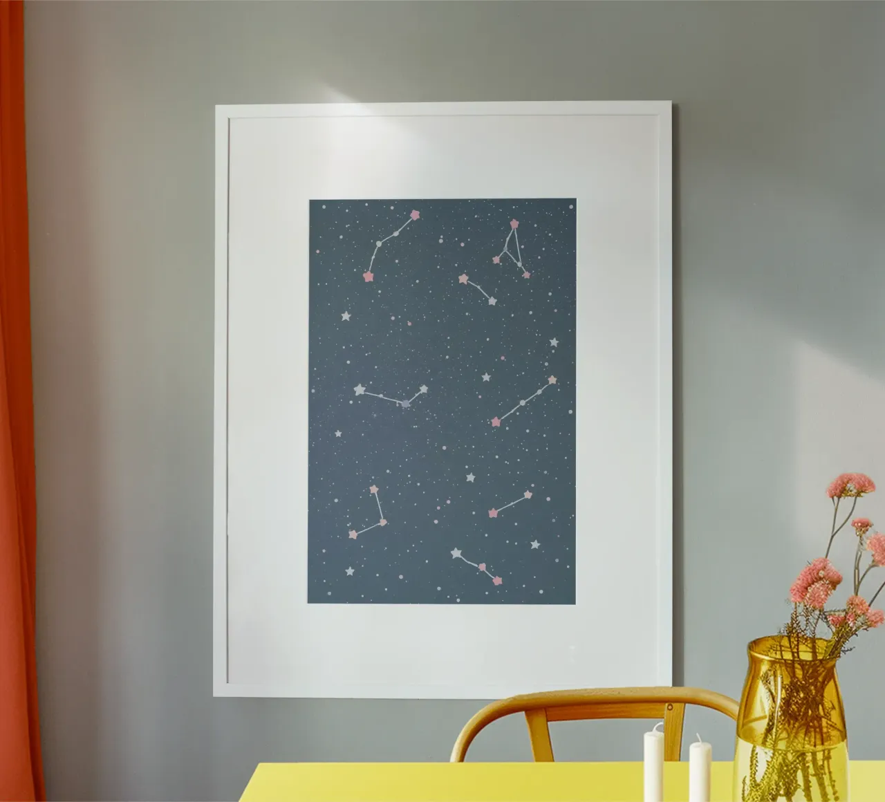 Sternbild auf blau-grauem Hintergrund- Kinderzimmer Kunst Poster von DesignDoodle