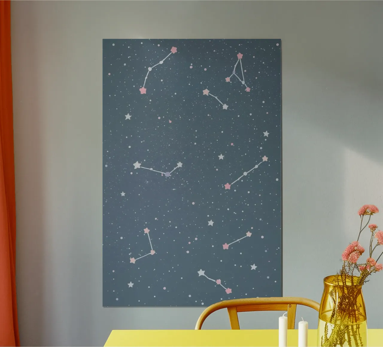 Sternbild auf blau-grauem Hintergrund- Kinderzimmer Kunst Poster von DesignDoodle