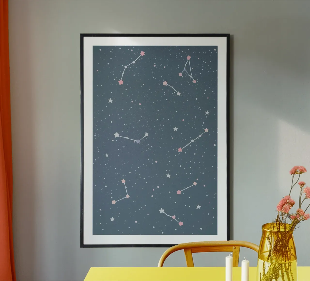 Sternbild auf blau-grauem Hintergrund- Kinderzimmer Kunst Poster von DesignDoodle