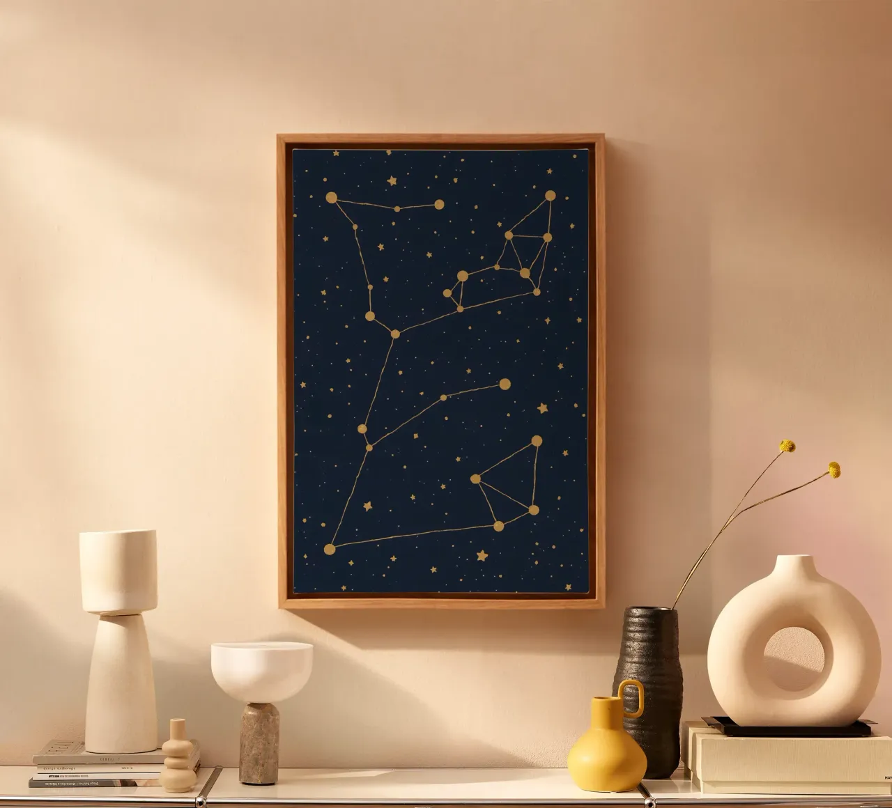 Constellations and Stars on Dark Blue Background canvas with Floater frame by DesignDoodle