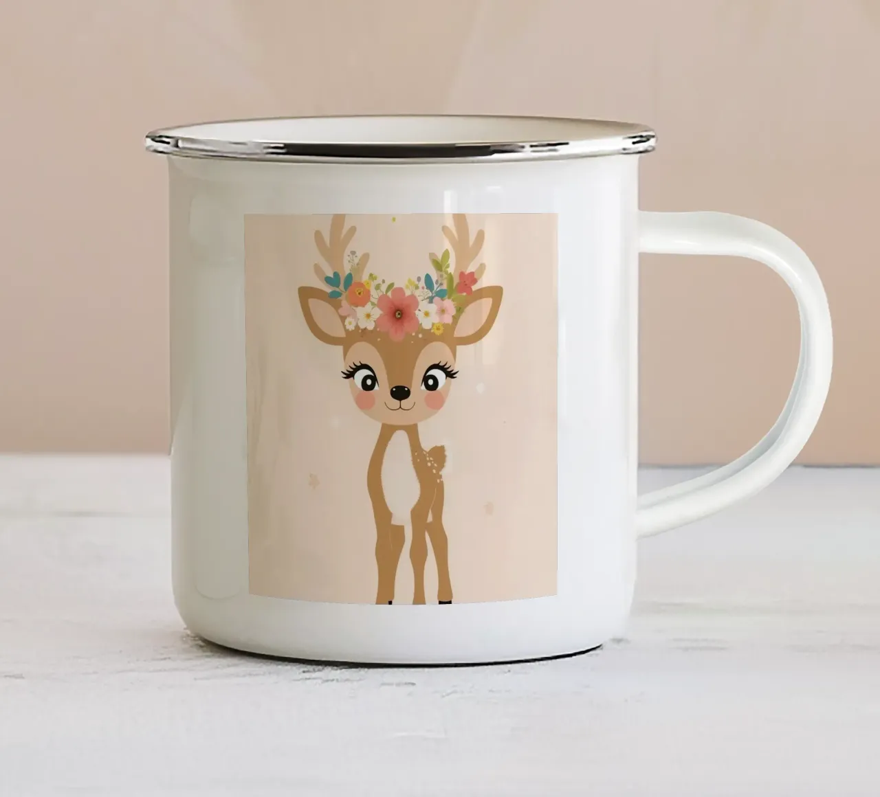 Simpatico cerbiatto con corona di fiori tazza in smalto da DesignDoodle