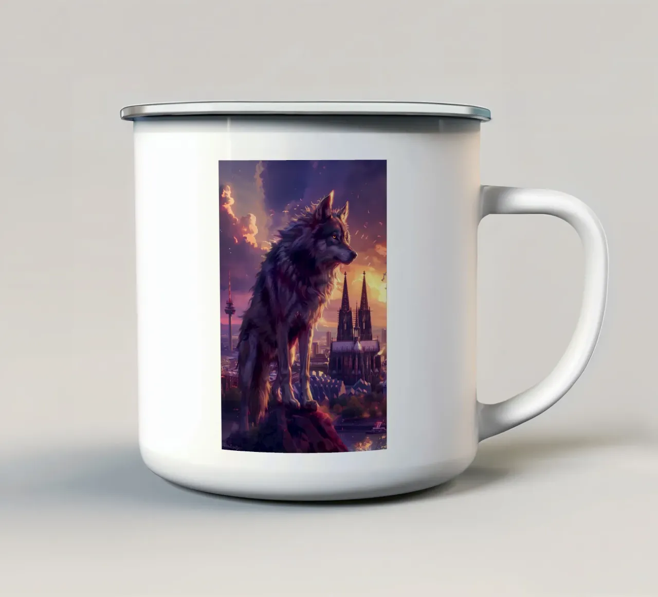 Lupo in Colonia arte mistica e fantasy tazza in smalto da WILD ART