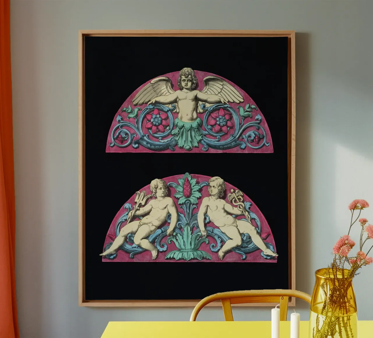 A lithograph of an architecture canvas with Floater frame by vintageshop