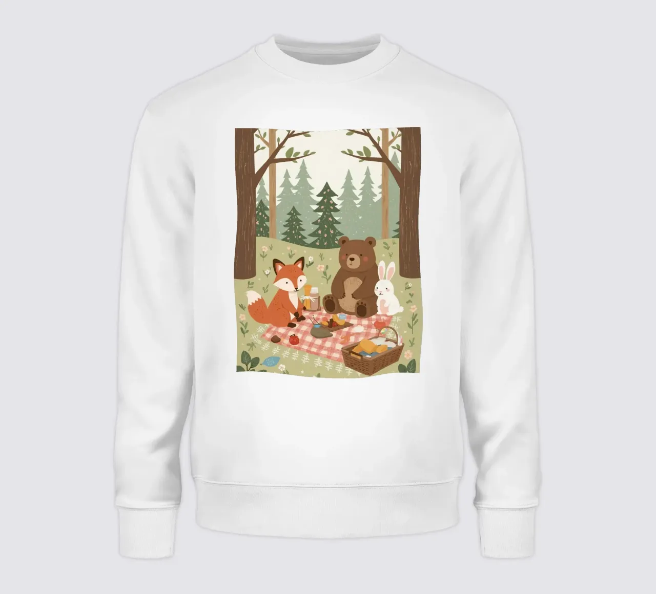Cute funny Fox, Bear and Rabbit Picnic in Forest sweatshirt by DesignDoodle