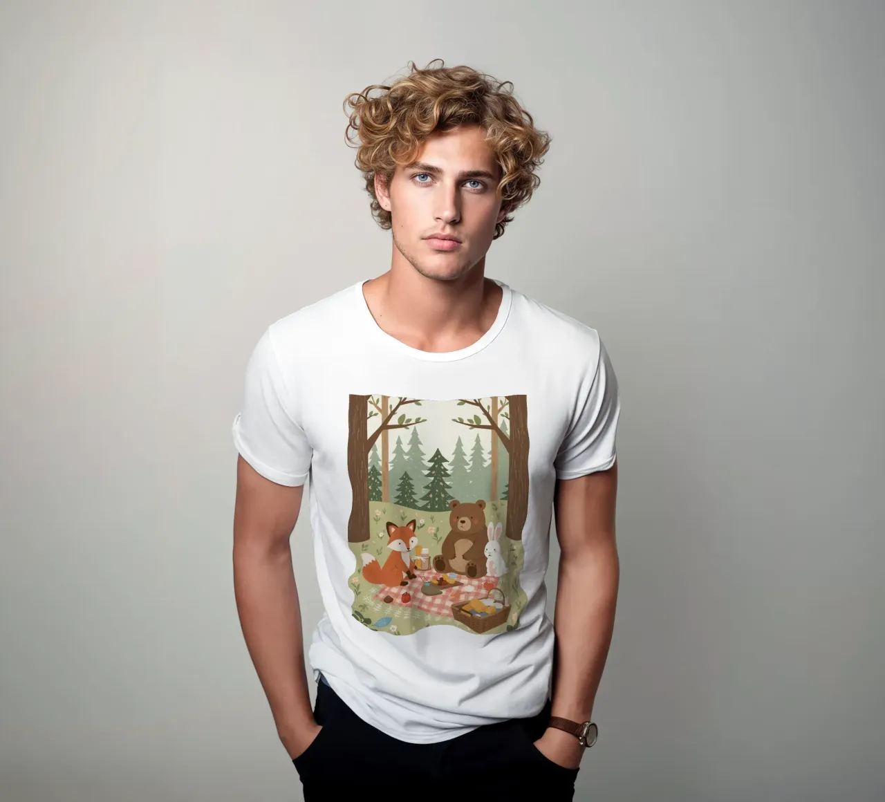 Volpe, orso e coniglio, simpatici e divertenti, fanno un picnic nella foresta t-shirt da DesignDoodle