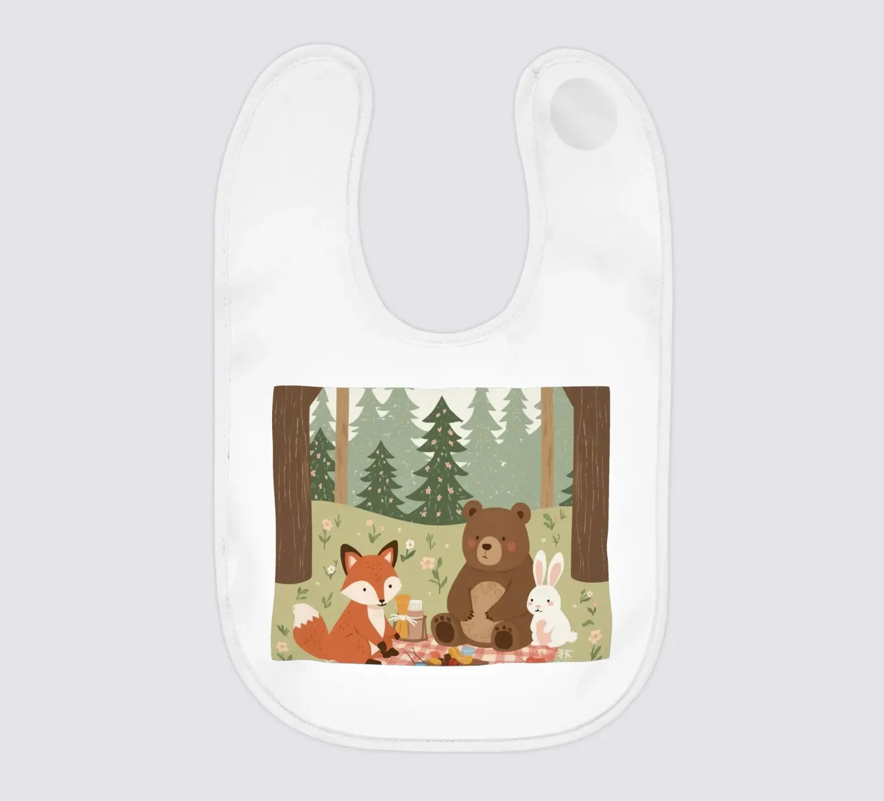 Volpe, orso e coniglio, simpatici e divertenti, fanno un picnic nella foresta bavaglino da DesignDoodle