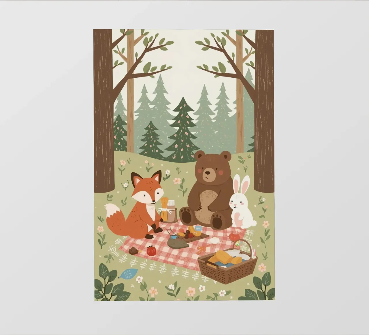 Volpe, orso e coniglio, simpatici e divertenti, fanno un picnic nella foresta pellicola backlit da DesignDoodle