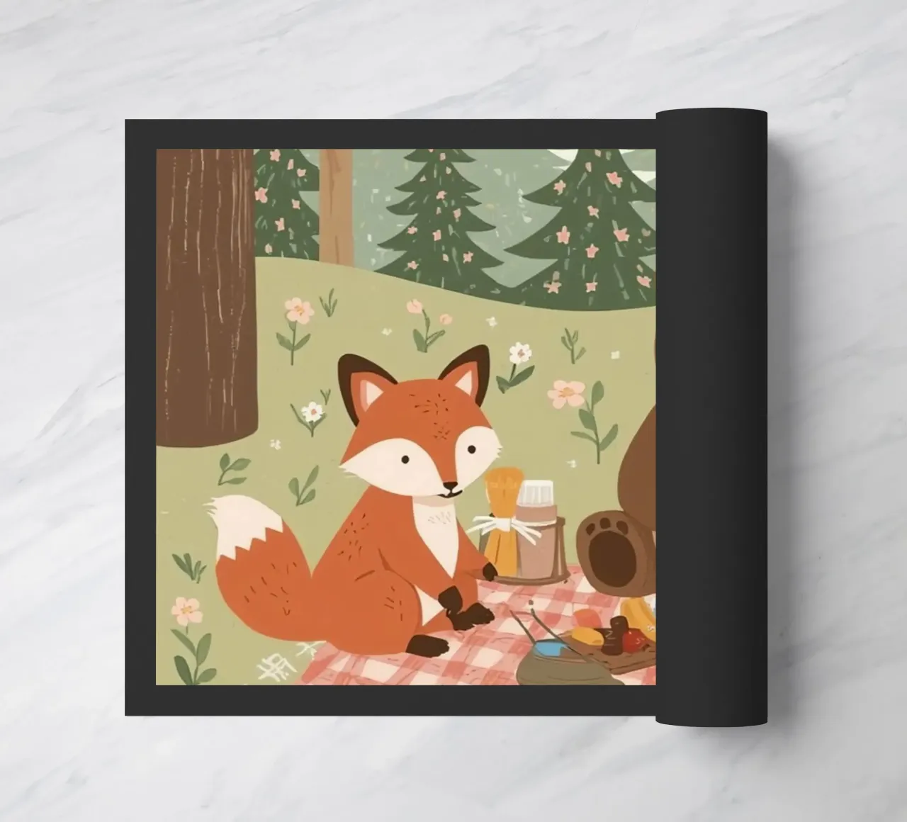 Volpe, orso e coniglio, simpatici e divertenti, fanno un picnic nella foresta zerbino da DesignDoodle