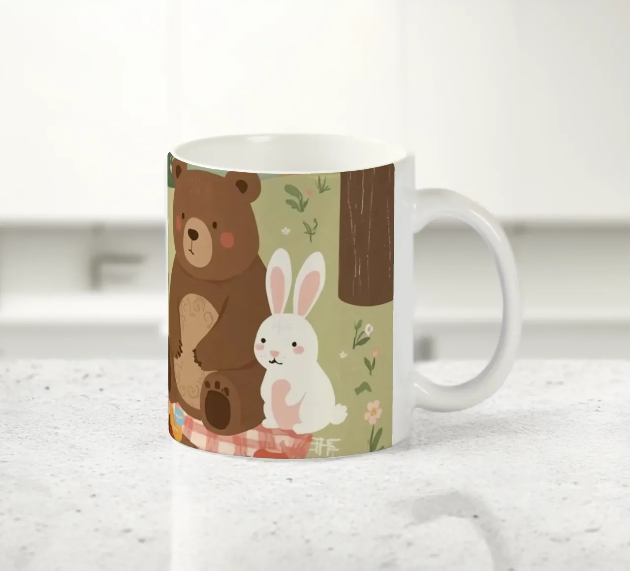 Volpe, orso e coniglio, simpatici e divertenti, fanno un picnic nella foresta tazza in ceramica da DesignDoodle
