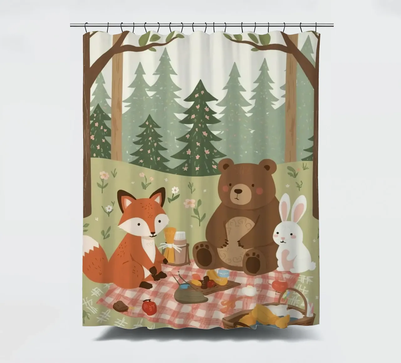 Volpe, orso e coniglio, simpatici e divertenti, fanno un picnic nella foresta tenda da doccia da DesignDoodle