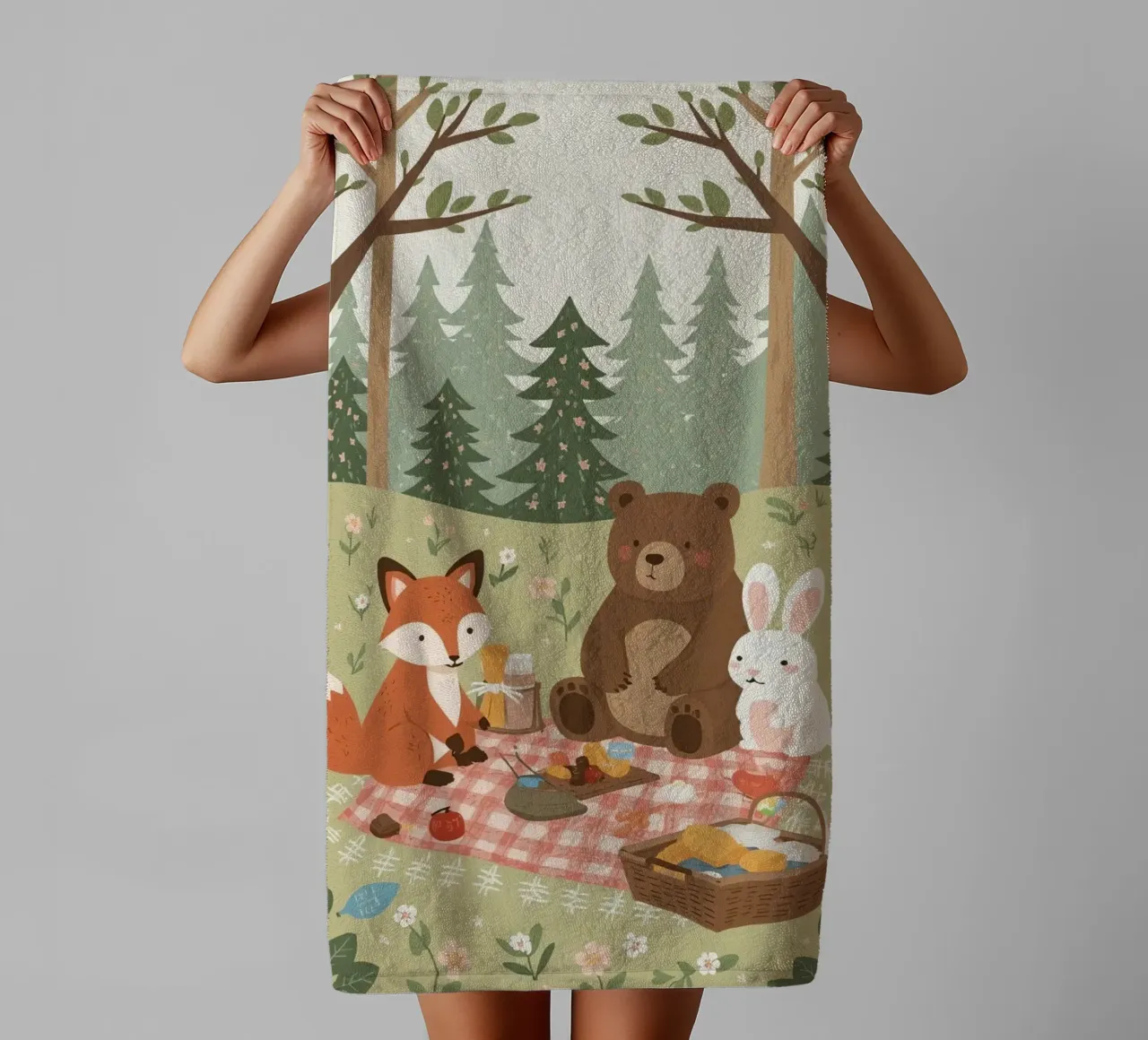 Volpe, orso e coniglio, simpatici e divertenti, fanno un picnic nella foresta asciugamano da bagno da DesignDoodle