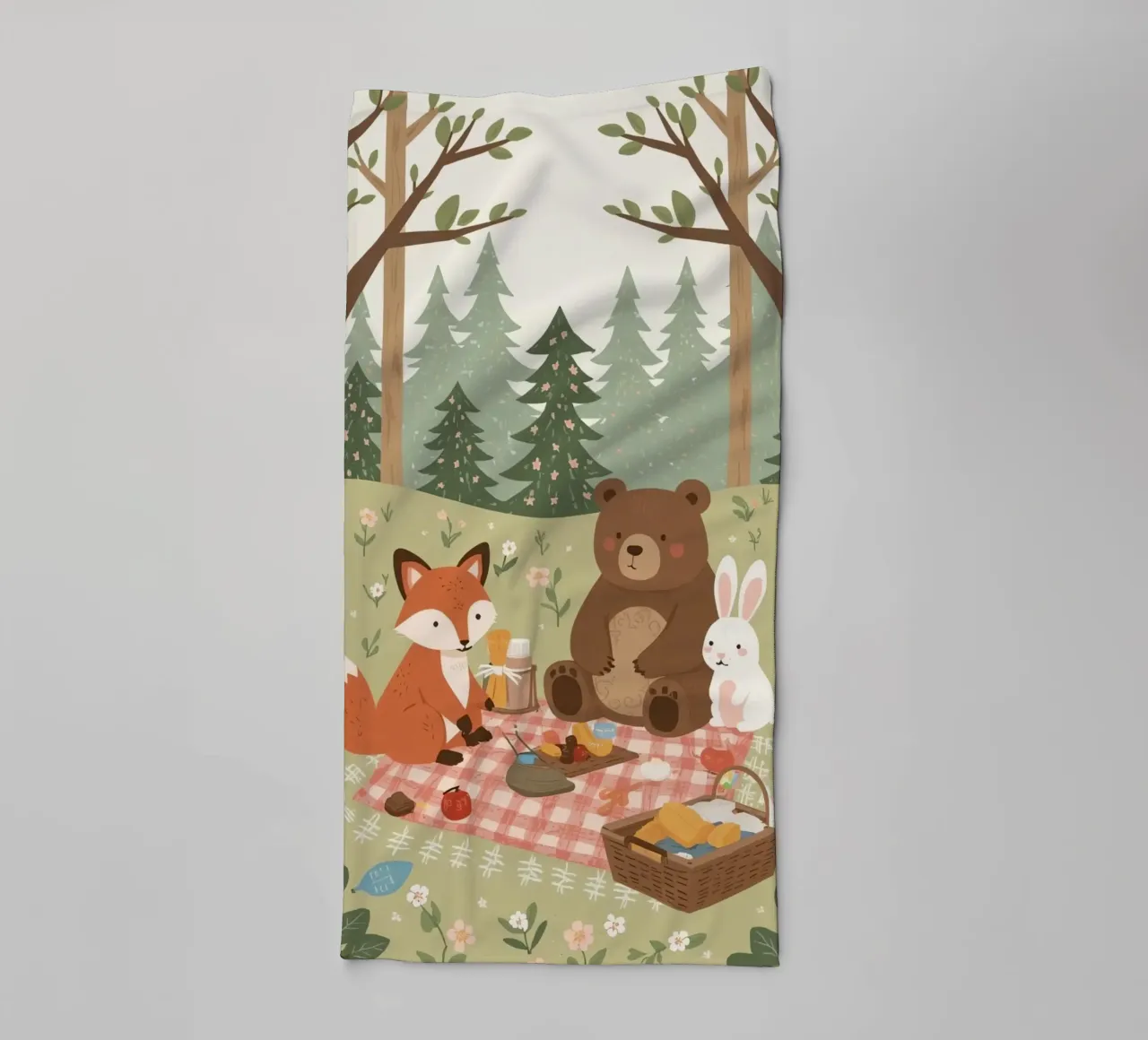 Volpe, orso e coniglio, simpatici e divertenti, fanno un picnic nella foresta asciugamano da bagno da DesignDoodle