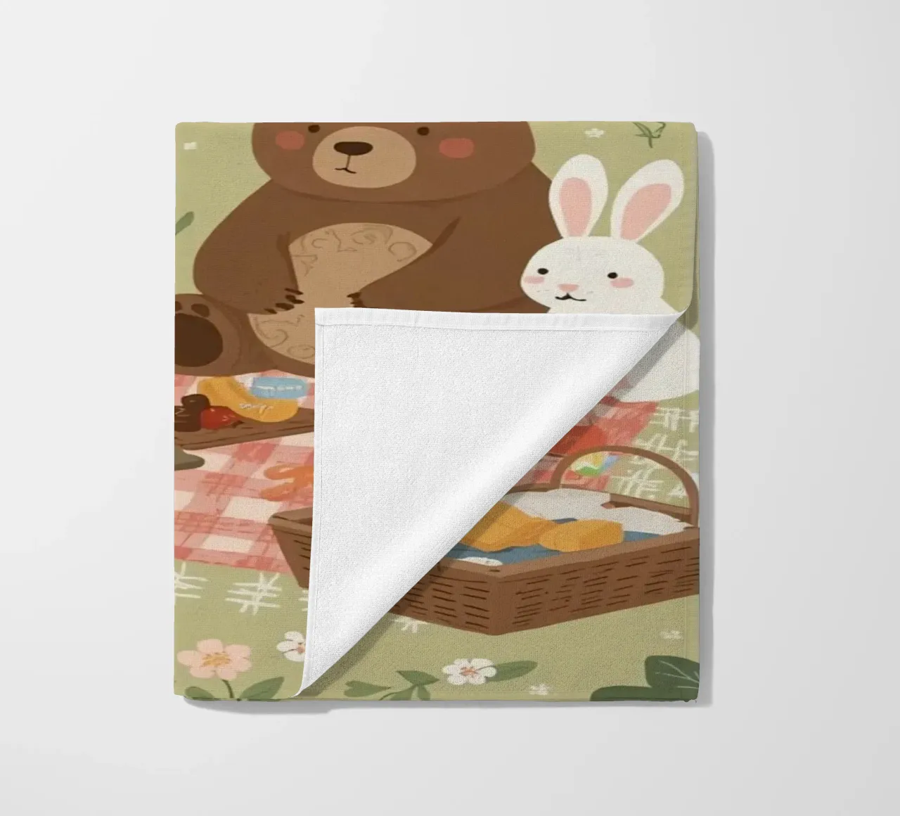 Volpe, orso e coniglio, simpatici e divertenti, fanno un picnic nella foresta telo mare da DesignDoodle